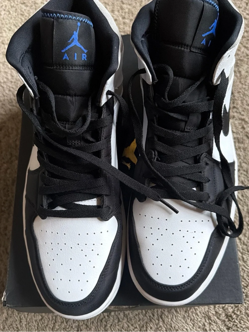 Jordan 1 Mid Men’s Sneakers - Black, White & Blue